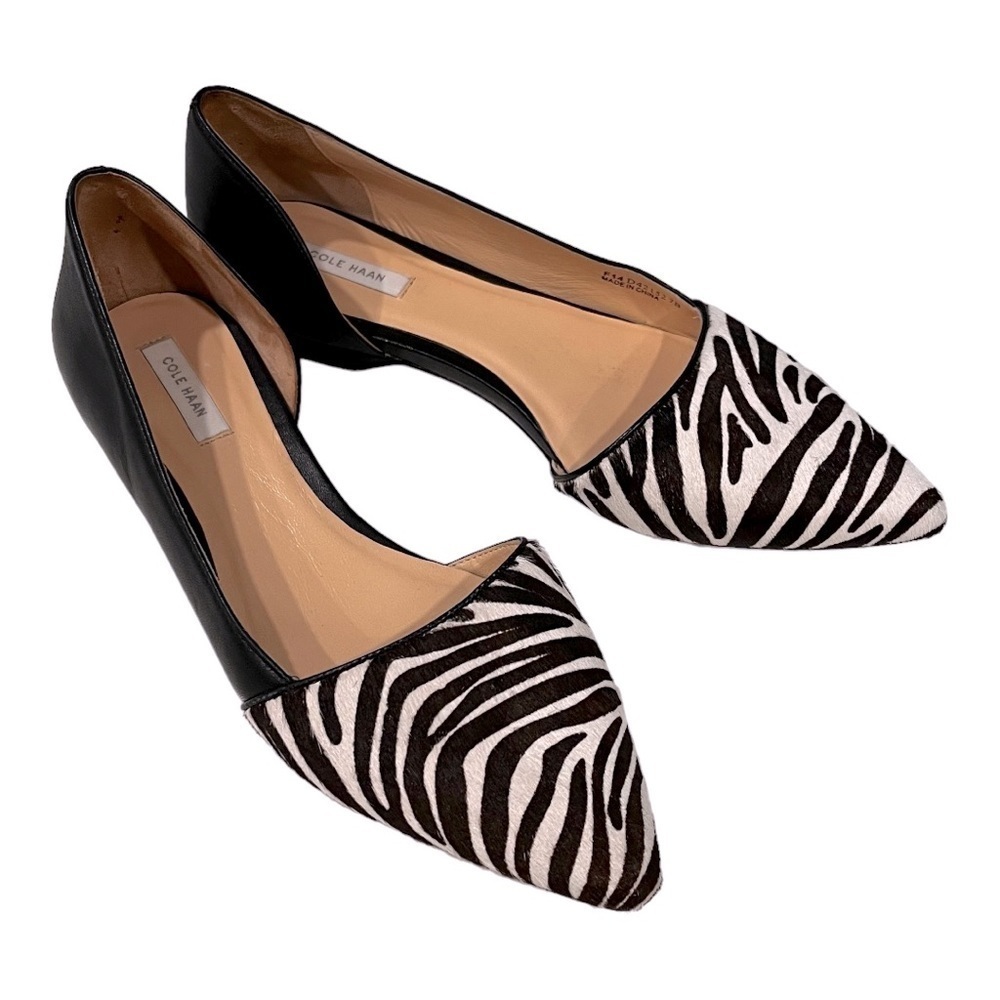 Cole Haan Amalia Zebra Skimmer Leather Calf Hair Pointed Toe Flats Size 7